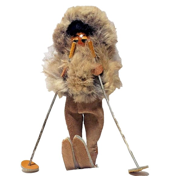 Vintage Polish Skier Doll Real Fur Hood Hand Painted Face Leather Suede - Picture 4 of 16